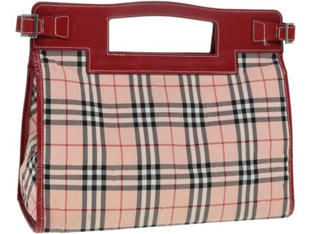 BURBERRY Nova Check Blue Label Hand Bag Nylon Leather Red Pink SilverNew 90265 Hot on Sale