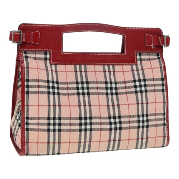 BURBERRY Nova Check Blue Label Hand Bag Nylon Leather Red Pink SilverNew 90265 Hot on Sale