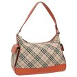 BURBERRY Nova Check Hand Bag Canvas Beige Orange SilverNew 96220 Cheap