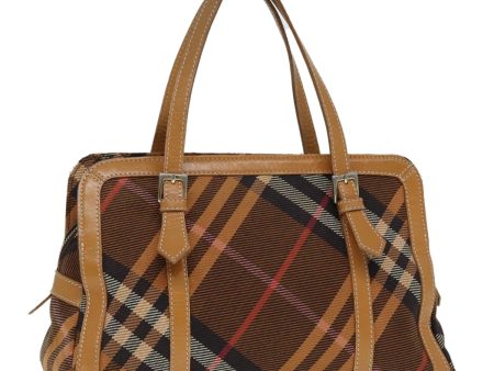 BURBERRY Nova Check Blue Label Hand Bag Canvas Brown GoldNew ti2058 For Cheap