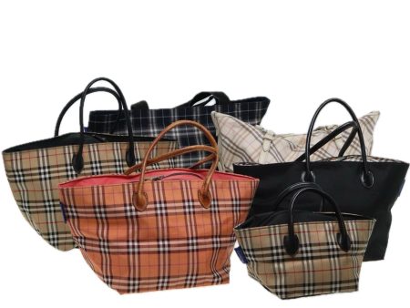 BURBERRY Blue Label Nova Check Tote Bag 6Set Navy Beige whiteNew ki4623 Online Sale