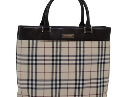 BURBERRY Nova Check Hand Bag Canvas Beige SilverNew ep5426 on Sale