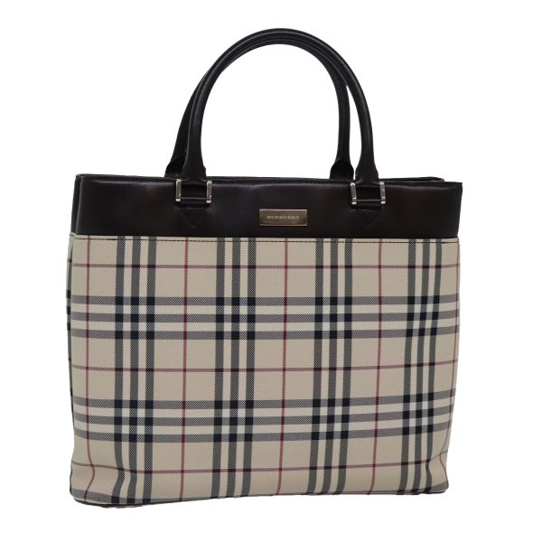 BURBERRY Nova Check Hand Bag Canvas Beige SilverNew ep5426 on Sale