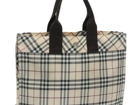 BURBERRY Nova Check Blue Label Hand Bag Nylon Beige Brown SilverNew hs1688 For Cheap