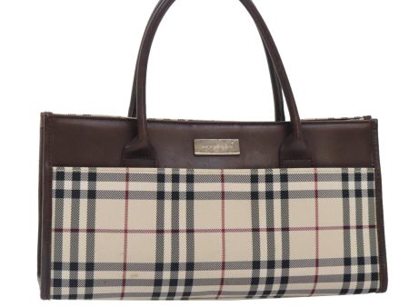 BURBERRY Nova Check Hand Bag Canvas Leather Beige Brown SilverNew yk15211 Cheap