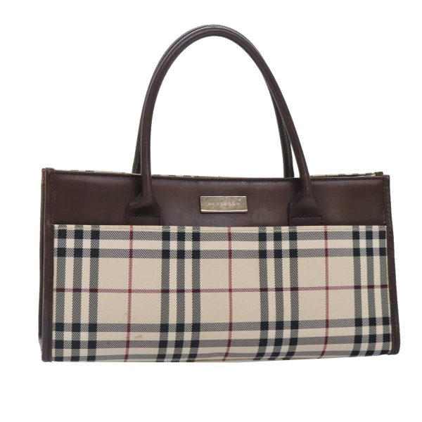 BURBERRY Nova Check Hand Bag Canvas Leather Beige Brown SilverNew yk15211 Cheap