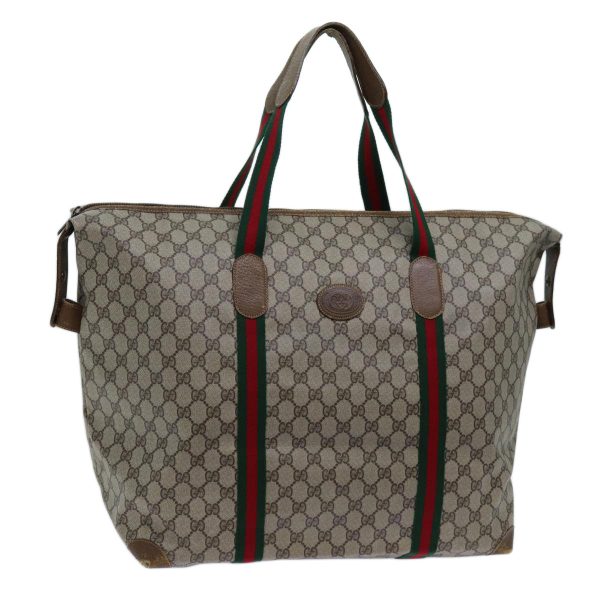 GUCCI GG Supreme Web Sherry Line Boston Bag PVC Beige Red 89 19 012 th4748 Online now