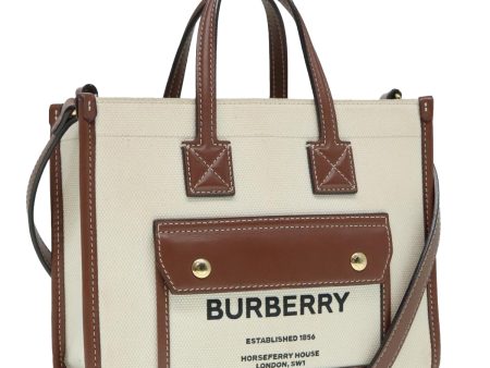 BURBERRY Hand Bag Canvas 2way White Gold BrownNew 93824 on Sale