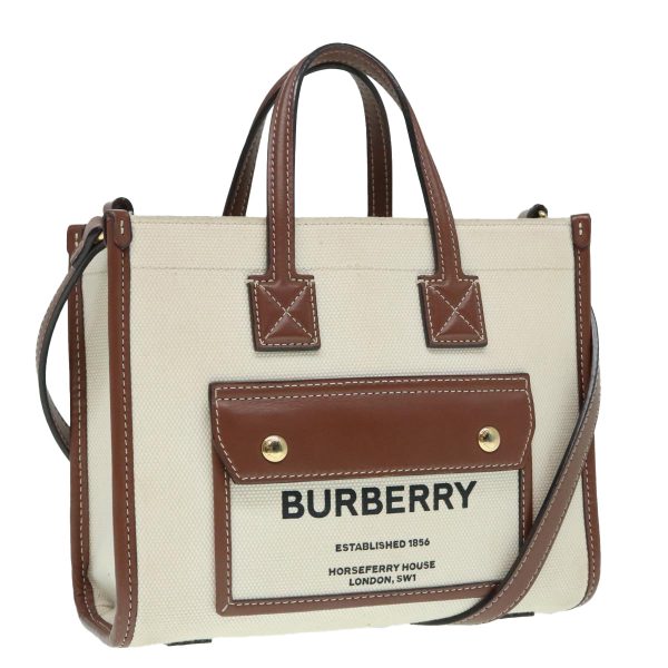 BURBERRY Hand Bag Canvas 2way White Gold BrownNew 93824 on Sale