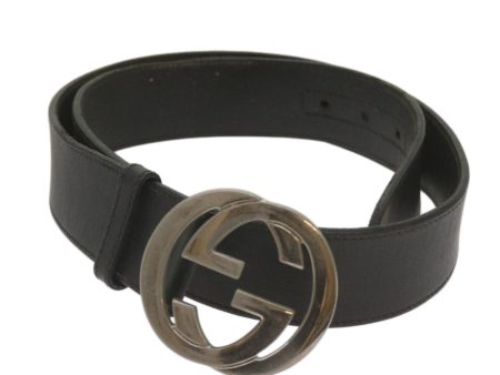 GUCCI Interlocking Belt Leather 34.6  -37.4   Black ar11535 Cheap