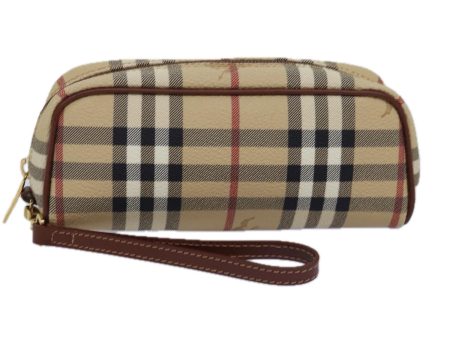 BURBERRY Nova Check Pouch PVC Leather BeigeNew 77206 Hot on Sale