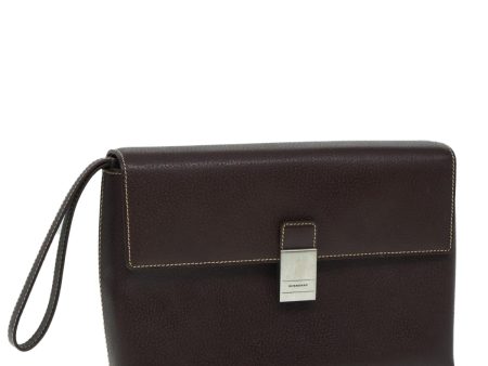 BURBERRY Clutch Bag Leather Brown SilverNew 88564 Cheap