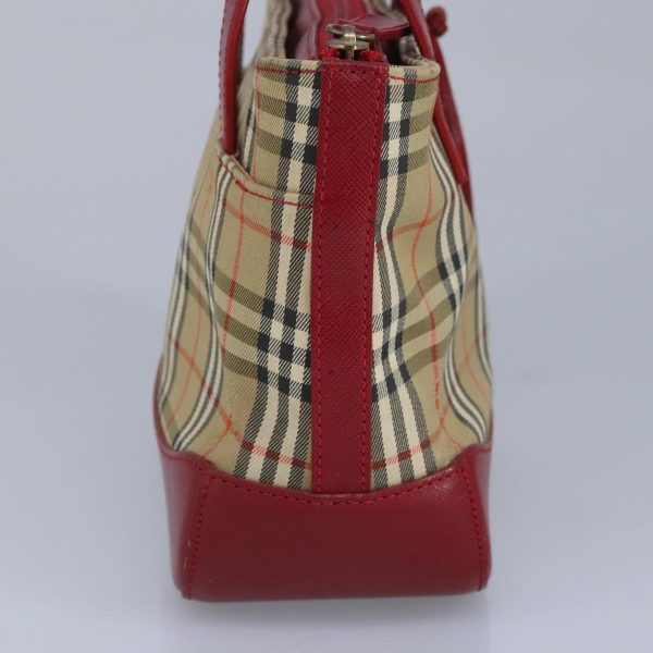 BURBERRY Nova Check Hand Bag Canvas Beige RedNew 96916 on Sale