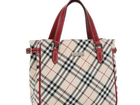 BURBERRY Nova Check Blue Label Hand Bag Nylon Beige Red SilverNew ti1914 Online now