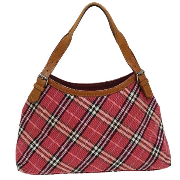 BURBERRY Nova Check Blue Label Hand Bag Canvas Leather RedNew am6615 Online now