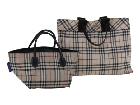 BURBERRY Nova Check Blue Label Hand Bag Nylon 2Set Beige BrownNew ti2022 For Discount