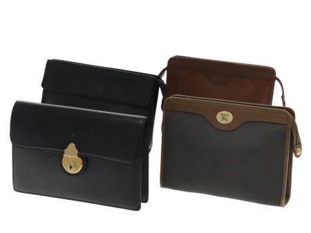 BURBERRY Clutch Bag Leather 4Set Black BrownNew bs18917 For Discount