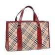 BURBERRY Nova Check Blue Label Hand Bag Canvas Beige Red SilverNew 91274 Hot on Sale