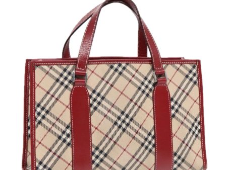 BURBERRY Nova Check Blue Label Hand Bag Canvas Beige Red SilverNew 91274 Hot on Sale