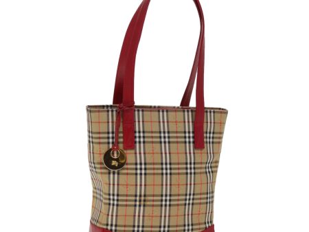 BURBERRY Nova Check Hand Bag Canvas Beige RedNew 77010 For Discount