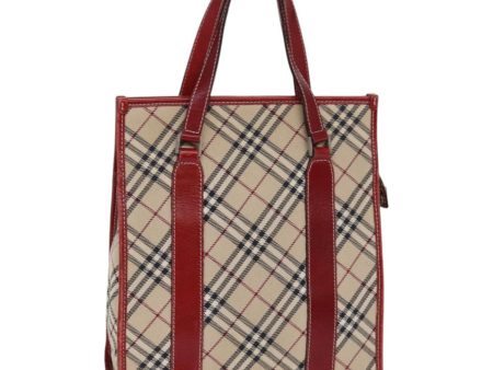 BURBERRY Nova Check Blue Label Hand Bag Canvas Beige Red SilverNew ti1948 on Sale