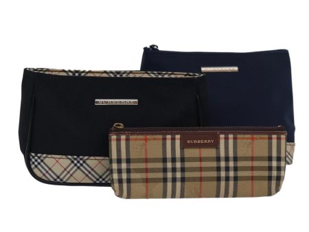 BURBERRY Nova Check Pouch Canvas 3Set Beige NavyNew yk13612 Cheap