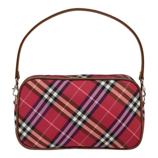 BURBERRY Nova Check Blue Label Hand Bag Nylon Red SilverNew 88124 For Cheap