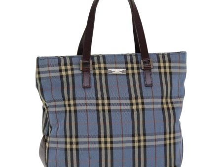 BURBERRY Nova Check Blue Label Hand Bag Nylon Blue Brown SilverNew 85542 Discount