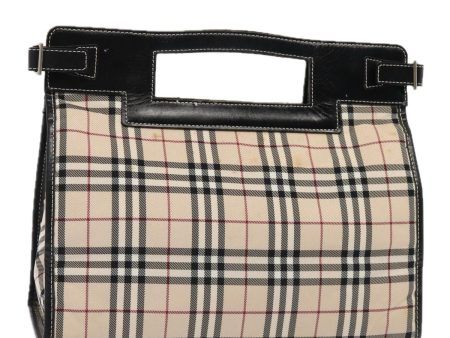 BURBERRY Nova Check Blue Label Hand Bag Nylon Leather Beige SilverNew yk15023 Online Sale