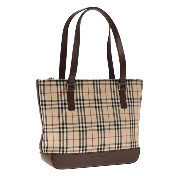 BURBERRY Nova Check Hand Bag Canvas Leather Beige Brown SilverNew 94410 Discount