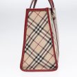 BURBERRY Nova Check Blue Label Hand Bag Canvas Beige Red SilverNew 91274 Hot on Sale