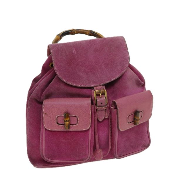 GUCCI Bamboo Backpack Suede Pink 003 2058 67823 Online Sale