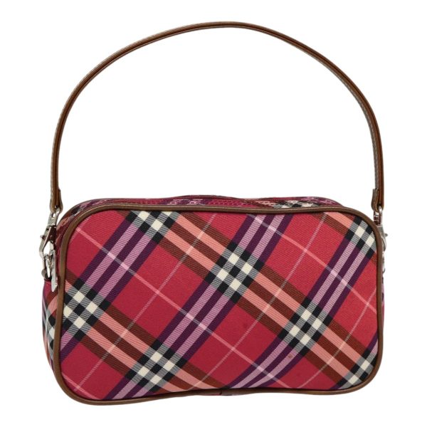 BURBERRY Nova Check Blue Label Hand Bag Nylon Red SilverNew 88124 For Cheap