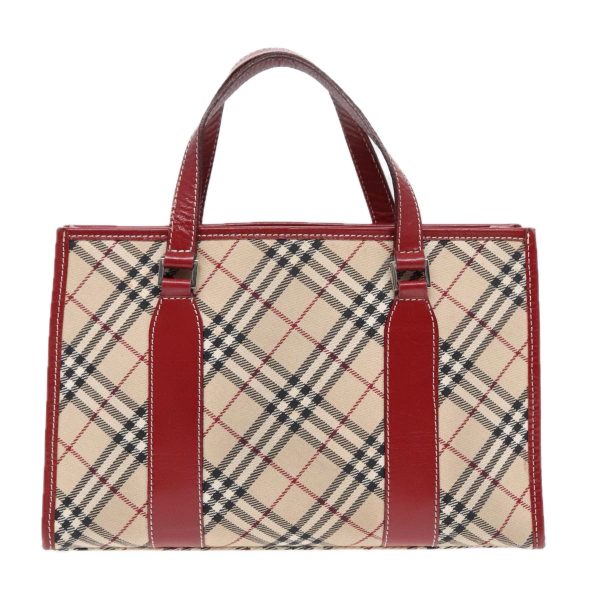 BURBERRY Nova Check Blue Label Hand Bag Canvas Beige Red SilverNew 91274 Hot on Sale