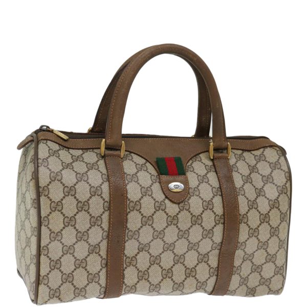 GUCCI GG Canvas Web Sherry Line Boston Bag PVC Beige Green Red 72785 Sale