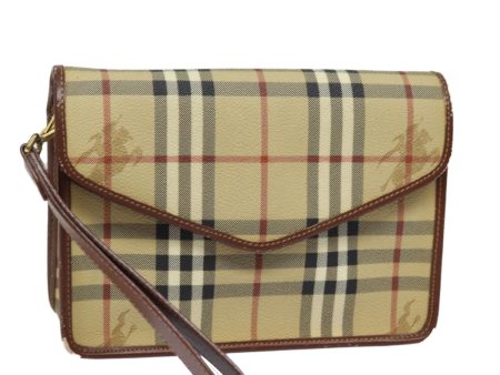 BURBERRY Nova Check Clutch Bag PVC Leather BeigeNew yk13265 Fashion